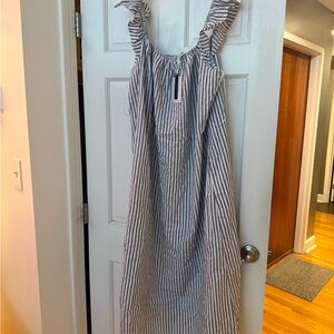 Striped Blue White Ruffle-Strap Nightgown - Women’s Sleepwear